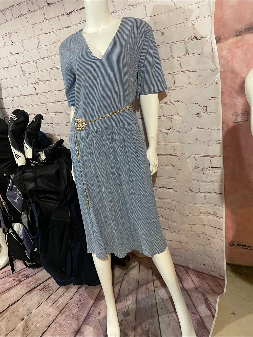 OAK + FORT Blue and White Striped Dress